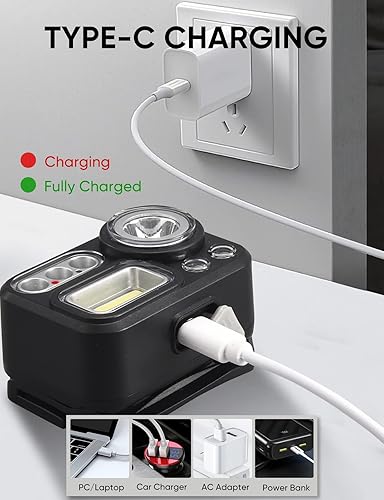 Miniatura 5 de XLENTGEN Linterna frontal recargable de 4 colores en 1 LED de 500 lúmenes, lámpara de cabeza con sensor de movimiento, 2 unidades, 8 modos, blanco,