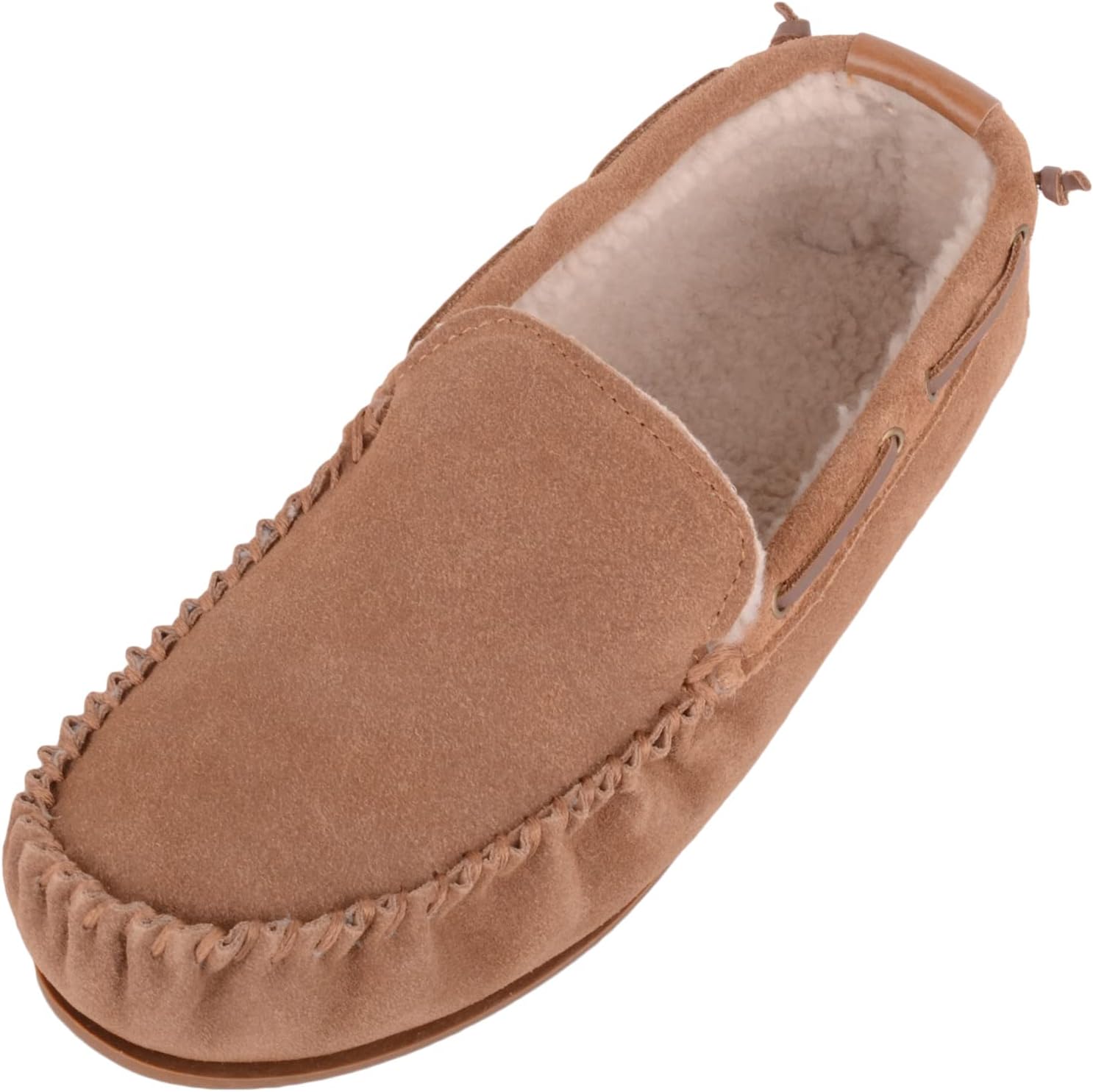 SNUGRUGS Mens Easy Slip On Suede Berber Fleece Winter Moccasin Slippers with Leather Trim