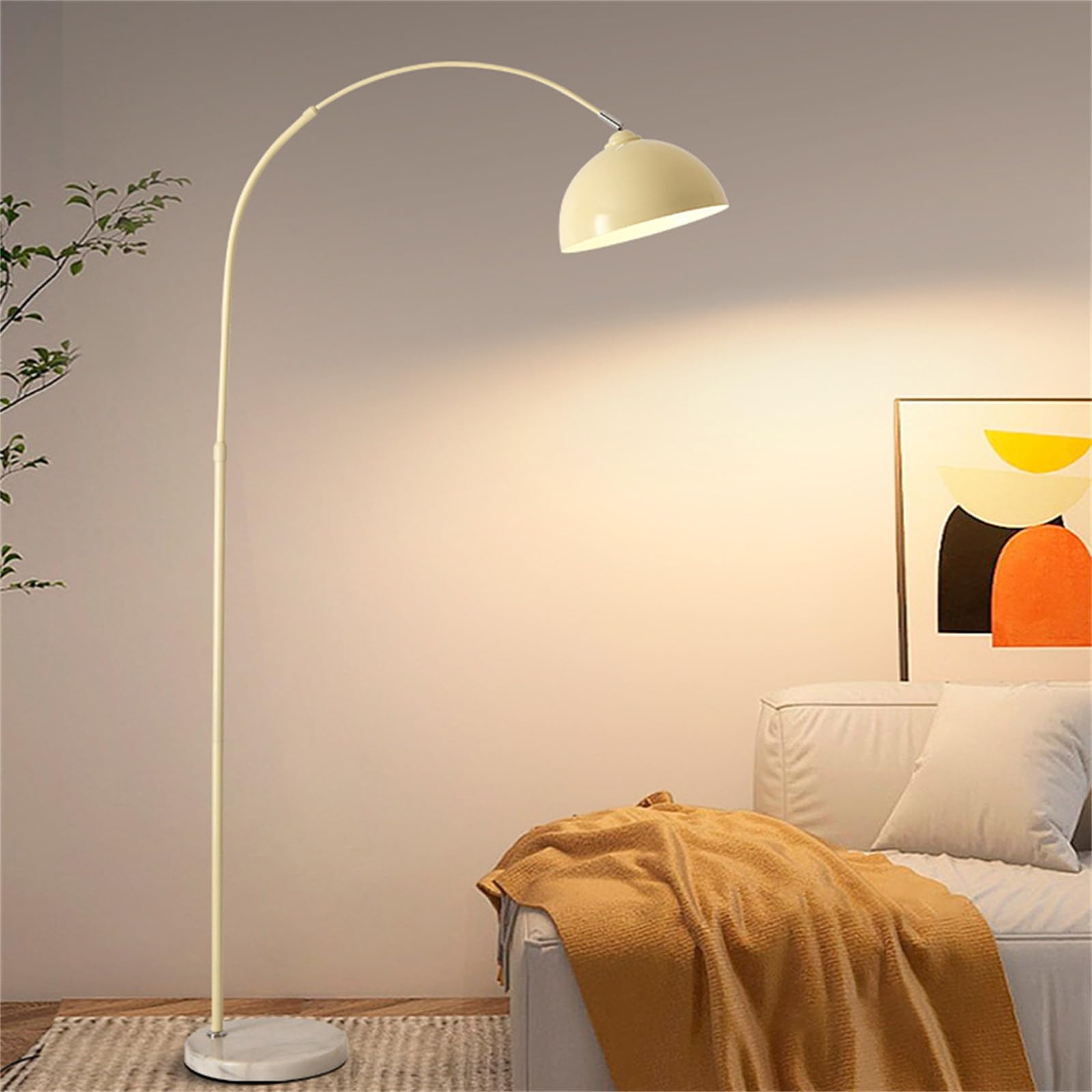 Standard lamps living room Modern Arc Floor Lamp with Metal Hanging Dome Shade Height Adjustable Stand Up Light Marble Base Farmhouse Reading for Living Room Bedroomcream