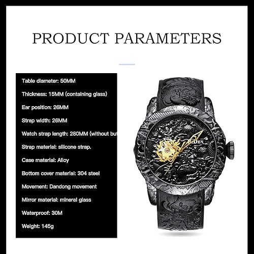 Miniatura 4 de Reloj automático para hombre, a la moda, grabado en 3D, impermeable, esfera grande, reloj deportivo, 50 mm