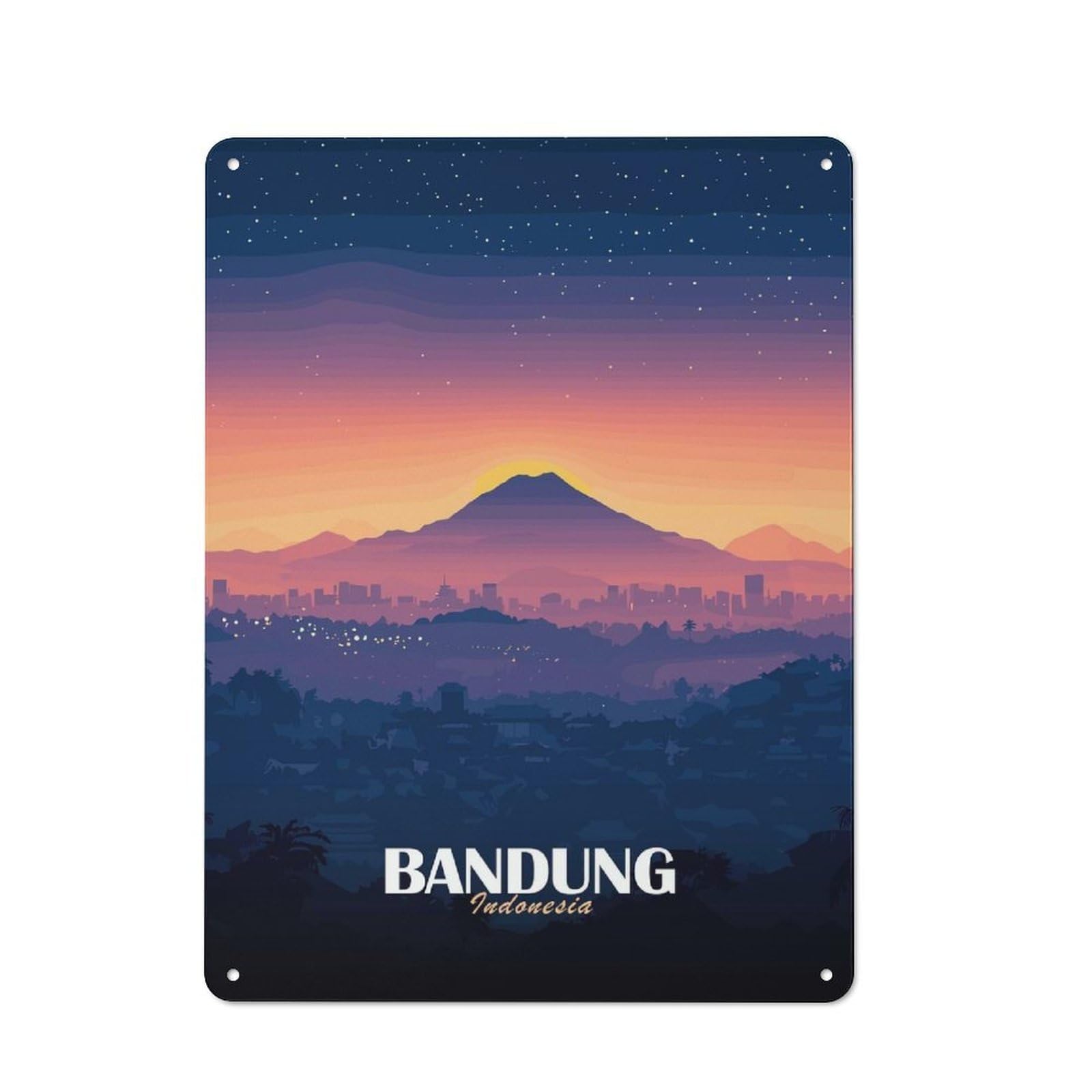 Junmoney Bandung, Indonesia Landscape Illustration Tin Wall Plaque 40X30cm With For Hobby Room Or Studio, For Updating Hobby Room And Studio After Moving