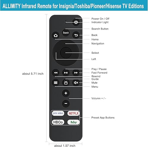 Miniatura 2 de Allimity CT-RC1US-19 NS-RCFNA-19 Remoto IR de repuesto compatible con InsigniaToshibaPioneerHisense Smart TV Editions Tienda TV integrado con Prime