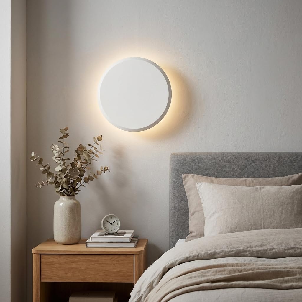 BARCELONA LED Applique da parete LED in gesso bianco “Lune” 2,5W luce calda 2700K, piccola lampada muro moderna stile nordico verniciabile, illuminazione indiretta per soggiorno camera hotel IP20