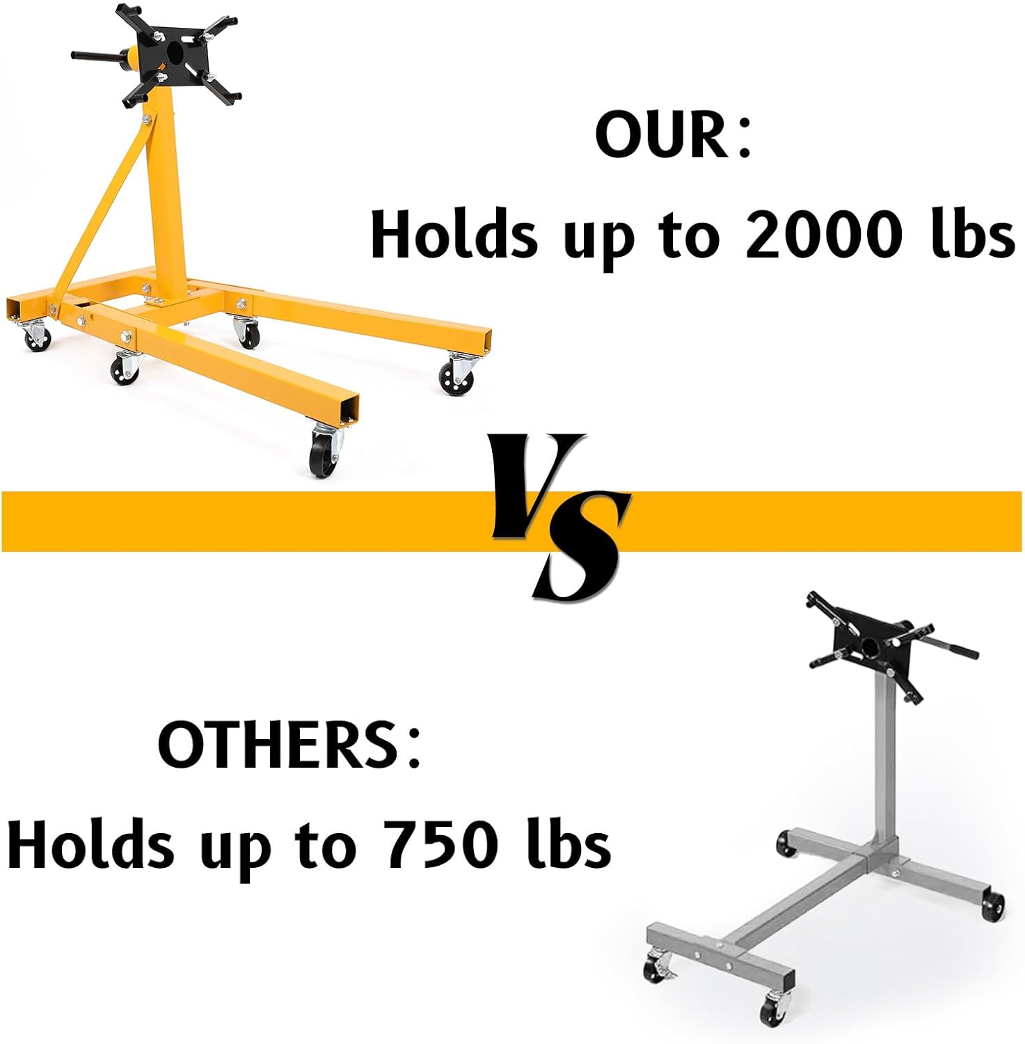 KUAFU 2000LBS Capacity Universal 360 Degree Rotating Engine Stand Adjustable Mounting Head Folding Frame for Auto Truck Motor Hoist Repair Jack Heavy Duty-Yellow You Will Receive Multiple Packages
