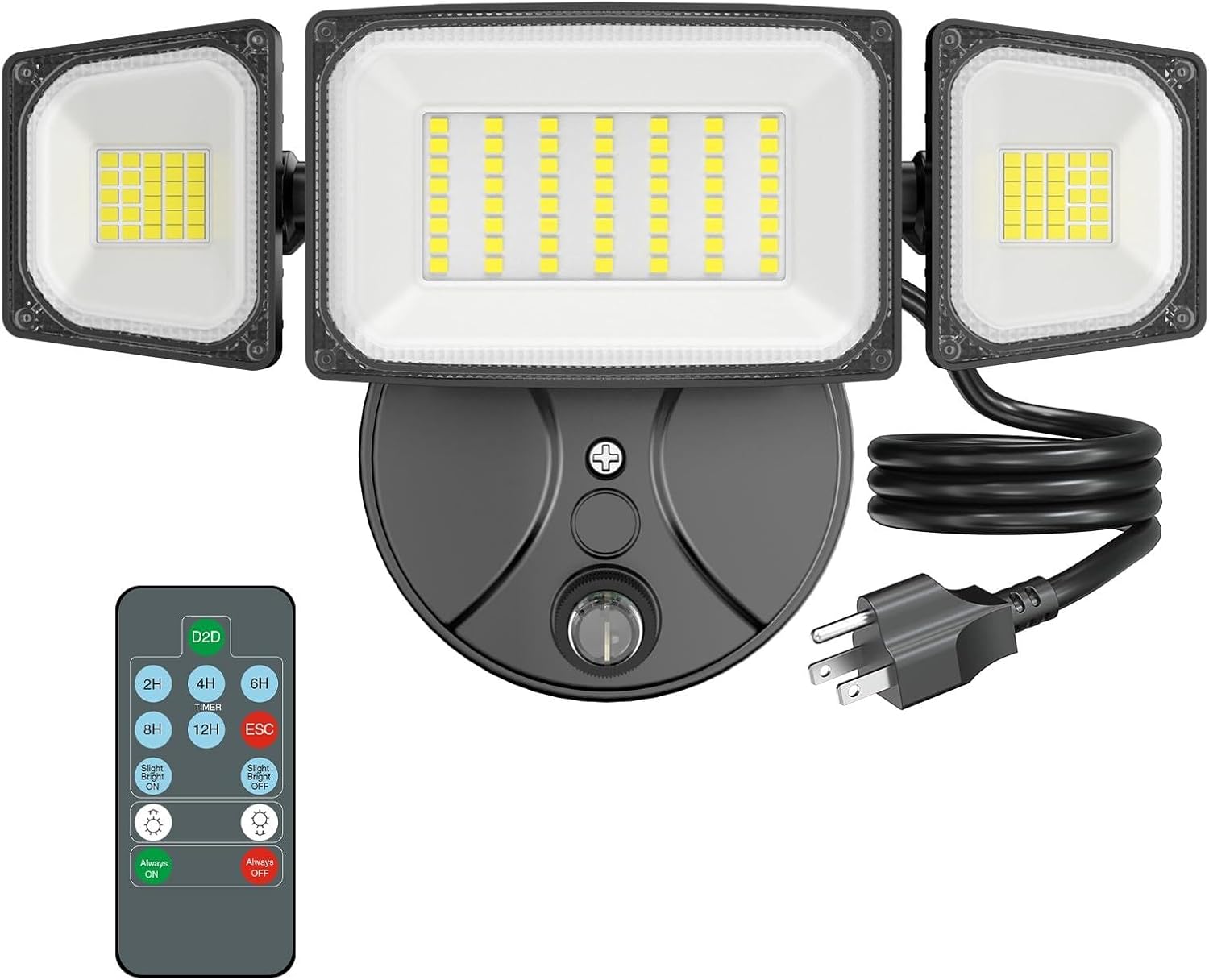 Onforu 80W Nightfall to Daybreak Outside Lighting,Plug in LED Flood Lights,Black Outside Lights with Distant,8000LM Safety Mild,IP66 Waterproof Lighting,2Modes 3 Adjustable Heads Mild for Storage Yard