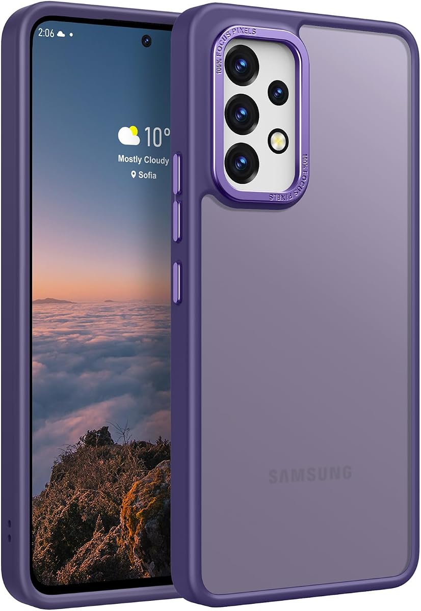 Rayboen for Samsung Galaxy A53 Case Matte, Purple | Translucent Hard Back, Soft Silicone Edge, Raised Metallic Camera Frame & Buttons, Anti-Scratch, Shockproof Slim Fit Cover