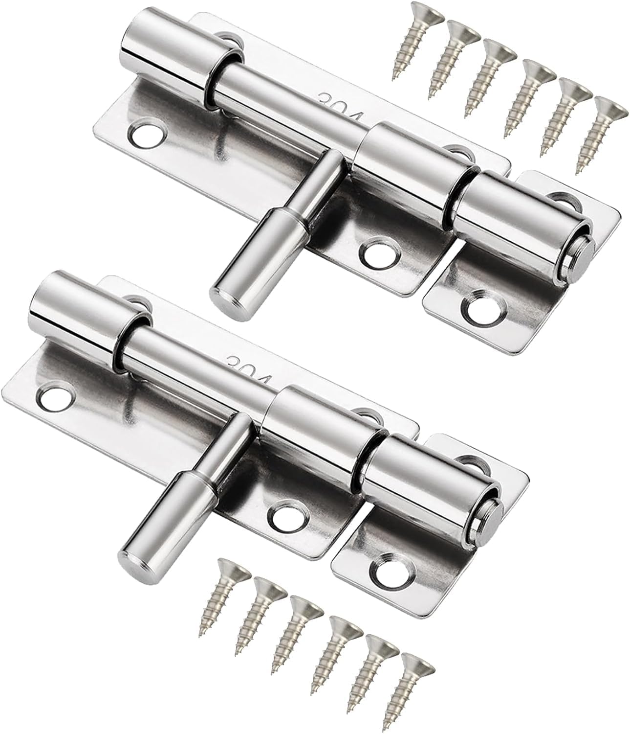 3inch Barrel Bolt Latch, Sliding Door Latch Lock, 304 Stainless Steel Thickened, Slide Bolt Latch with Screws(2Pack/Chrome)