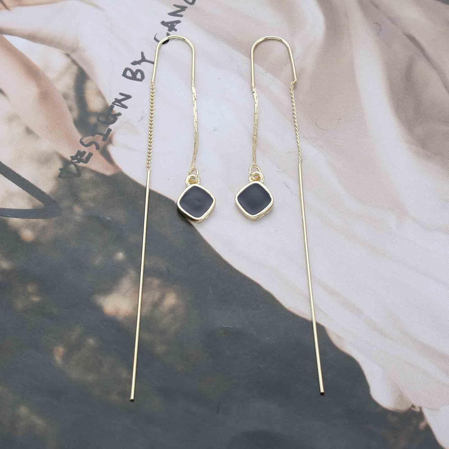 Vintage Chain Tassel Threader Earrings Gold Through Chain Earrings Long Square Dangle Earring Long Pull Through Earring Jewelry for Women - Image 6