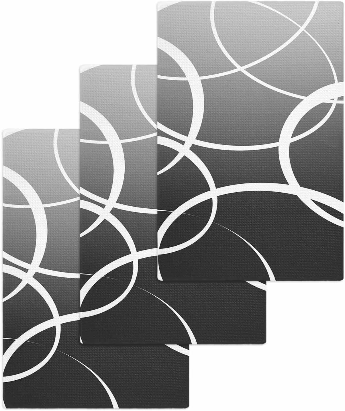 Geometric Gradient Grey Waffle Kitchen Dish Towels Set of 3,Super Absorbent & Quick Dry Hair Hand Bath Tea Golf Microfiber Soft Towel Cleaning Dish Washcloth,Modern Minimalist Abstract Circle 12"x12"