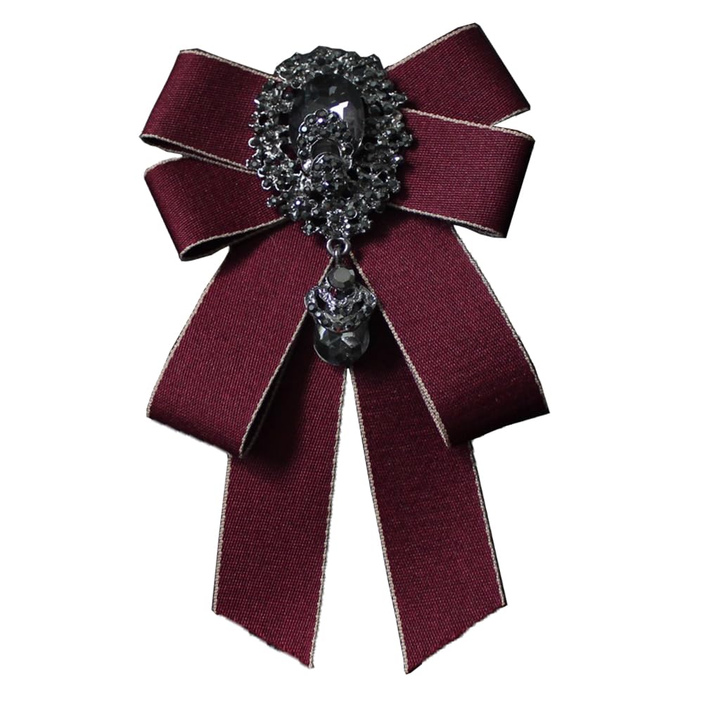 Rhinestone Retro British Style Pre-tied Adjustable Fabric Ribbon Bow Tie for Women Men Uniform Necktie Bownot