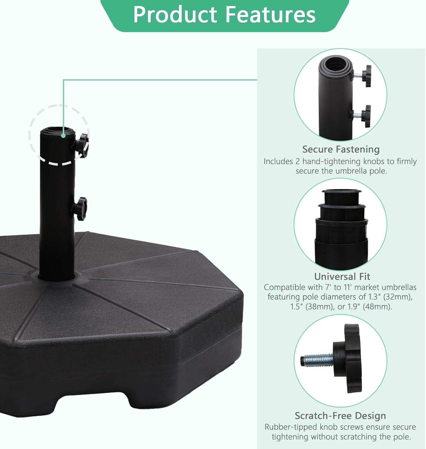 Helios&Hestia 112 lb Heavy Duty Plastic Water and Sand Fillable Outdoor Umbrella Base Stand Weight for Patio Market Table Umbrella, Black