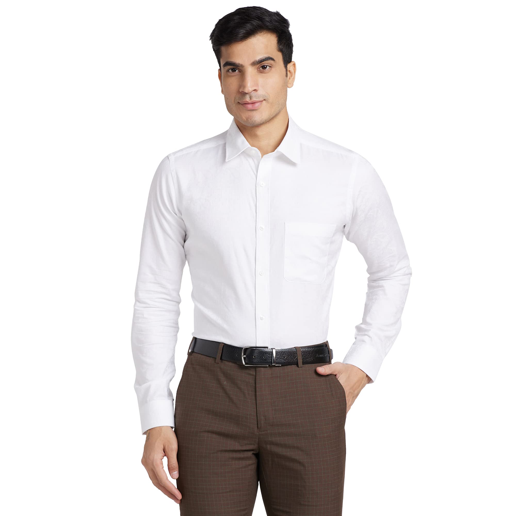 raymond Men's Pure Cotton Jacquard Pattern Slim Fit Button Down Collar Full Sleeve Formal Shirt-picture-23