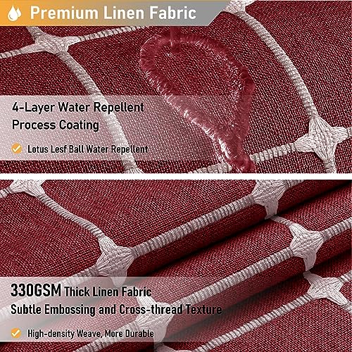 Image of BTTN Boho Farmhouse Shower Curtain, Linen Rustic Heavy Duty Fabric Shower Curtain Set with Tassel, Water Repellent, Bohemian Vintage Country Thick Cloth Shower Curtains for Bathroom - Burgundy - 72x72