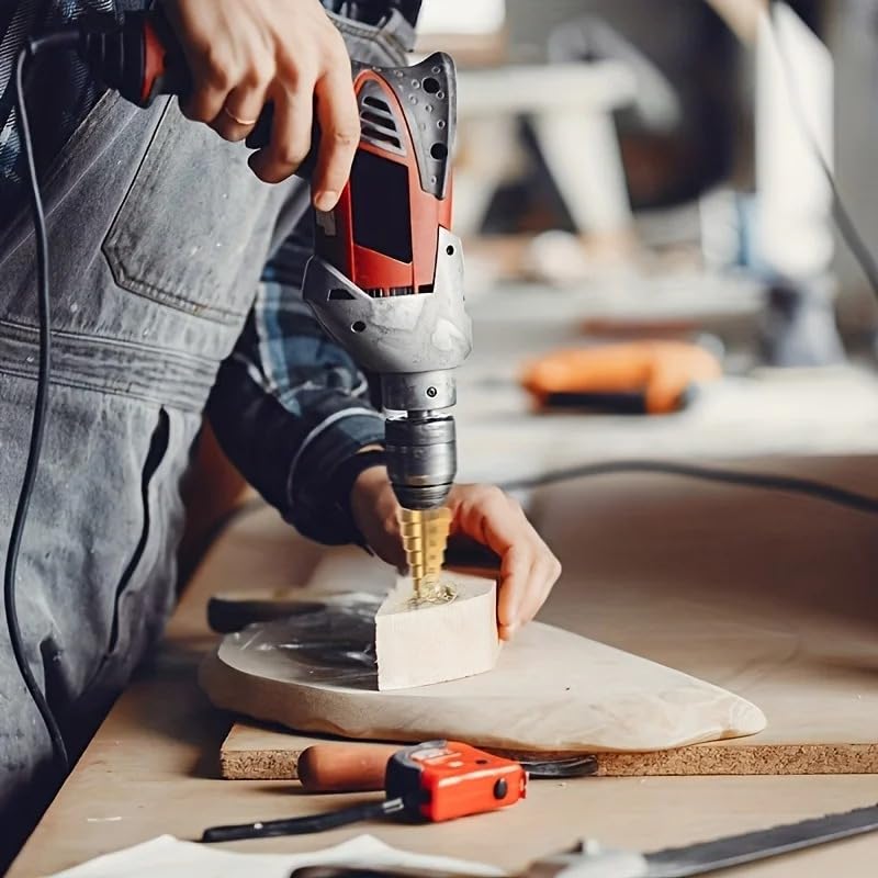 Miniatura 8 de 3 unidsset de brocas escalonadas de varios tamaños con revestimiento de titanio de acero de alta velocidad de perforación de precisión en madera y