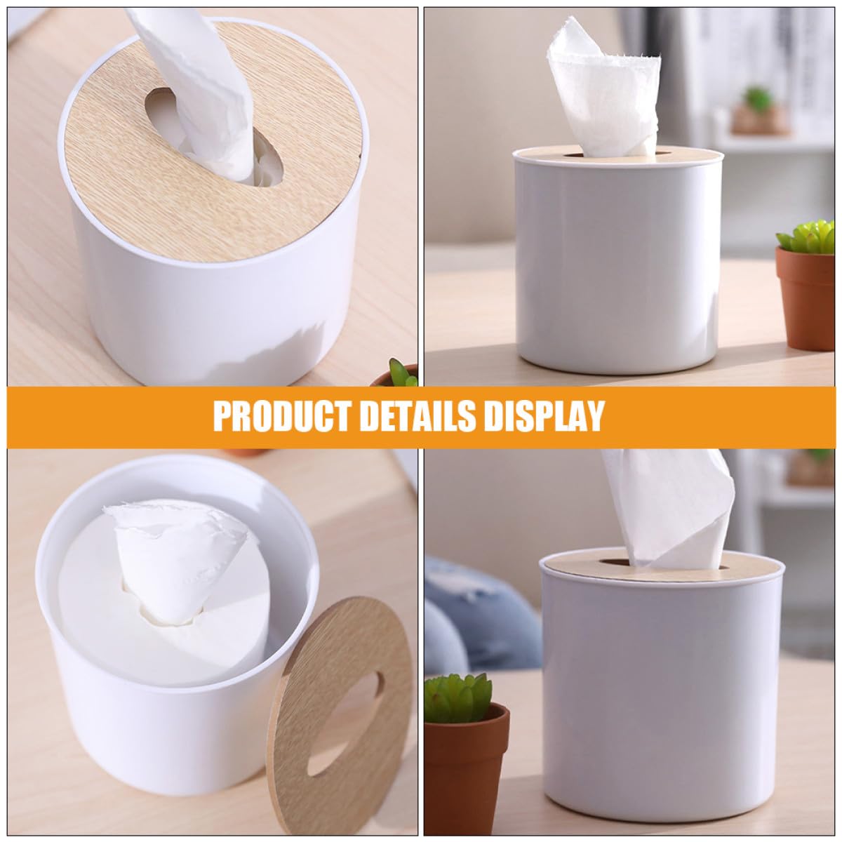 Dispensador Diseño Multifuncional 3 Piezas Redondo de Servilletas de Madera Blanco para Almacenamiento Conveniente en Cocina y Baño