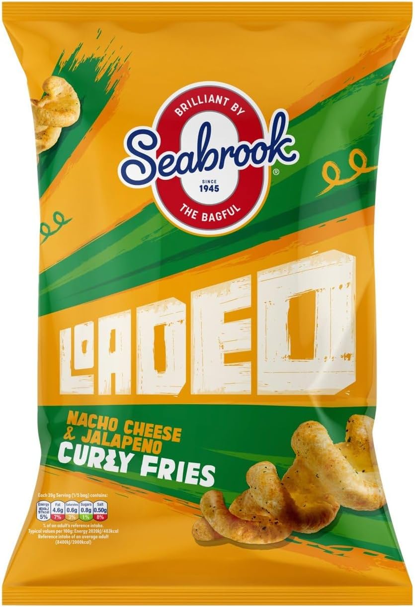 Loaded Curly Fries Nacho Cheese & Jalapeno 100g | Premium product | Vegetarian Society Approved | Our loaded curly fries pack a flavour punch into every crunch,