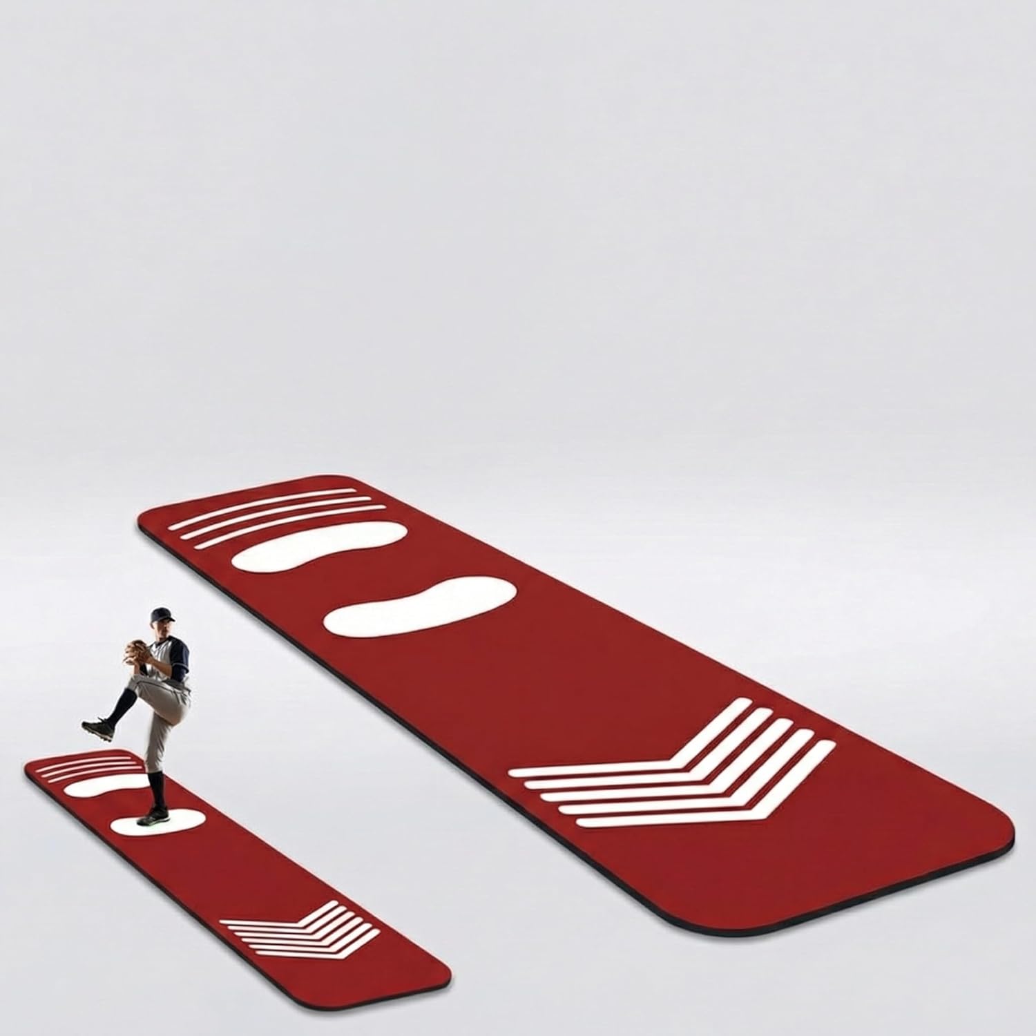 Baseball Softball Training Mat for Batting & Pitching, Foot Placement Trainer with Anti-Slip Silicone Backing, Portable Stance Guide Practice Mat for Indoor Outdoor Use, 53.1 x 11.8 in, Red