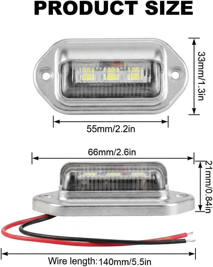 10 Packs White LED License Plate Light, 12V-24V 6 LED Waterproof License Plate Lamp Taillight for Truck SUV Trailer RV Trucks and Boats License Tags(Silver Housing)