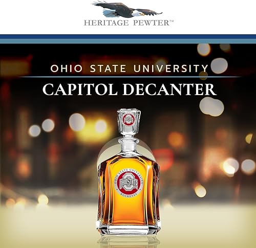 Miniatura 2 de Heritage Pewter Ohio State Capitol Decanter 24 OZ Whiskey Decanter for Liquor with Airtight Stopper Expertly Crafted Pewter Glass Clear