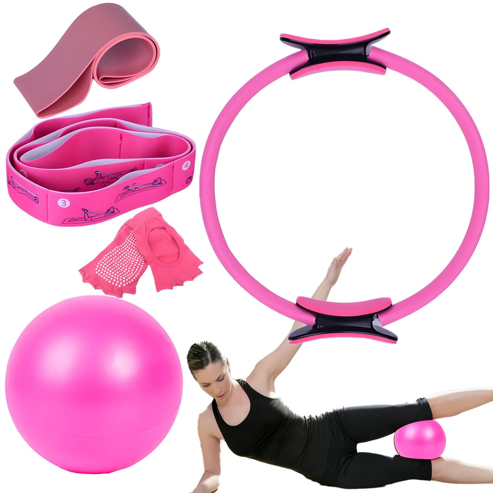 Kit D'équipement Pilates,anneau Pilates 5 Pièces, Ballon De Yoga, Bandes De Résistance, Chaussettes De Yoga, Ceinture D'étirement, Équipement D'entraînement À Domicile Pour La Stabilité, Les Étirement