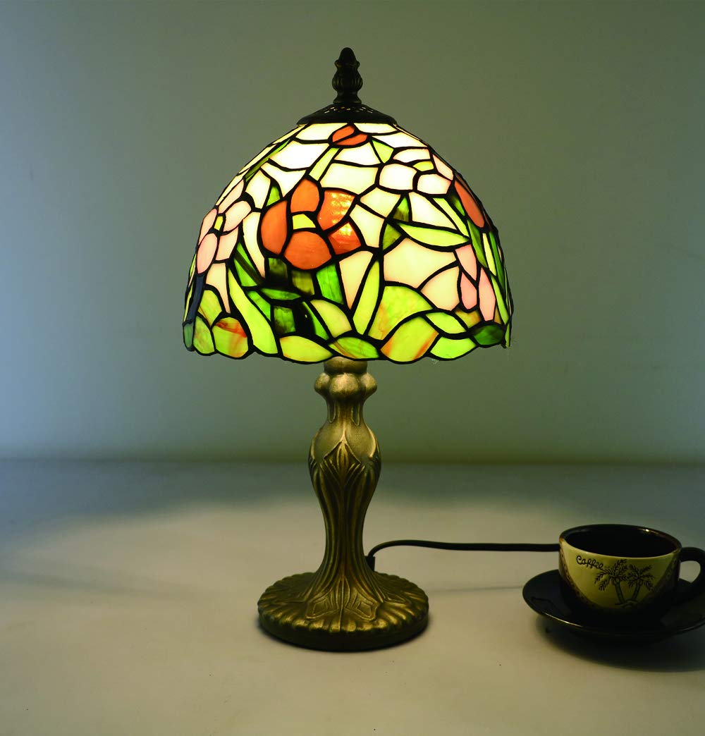 Lámparas de mesa pequeñas Tiffany, lámpara de flores para salón, luces de noche de vidrieras pastorales, lámpara de lectura de escritorio para dormitorio[Sin bombillas]