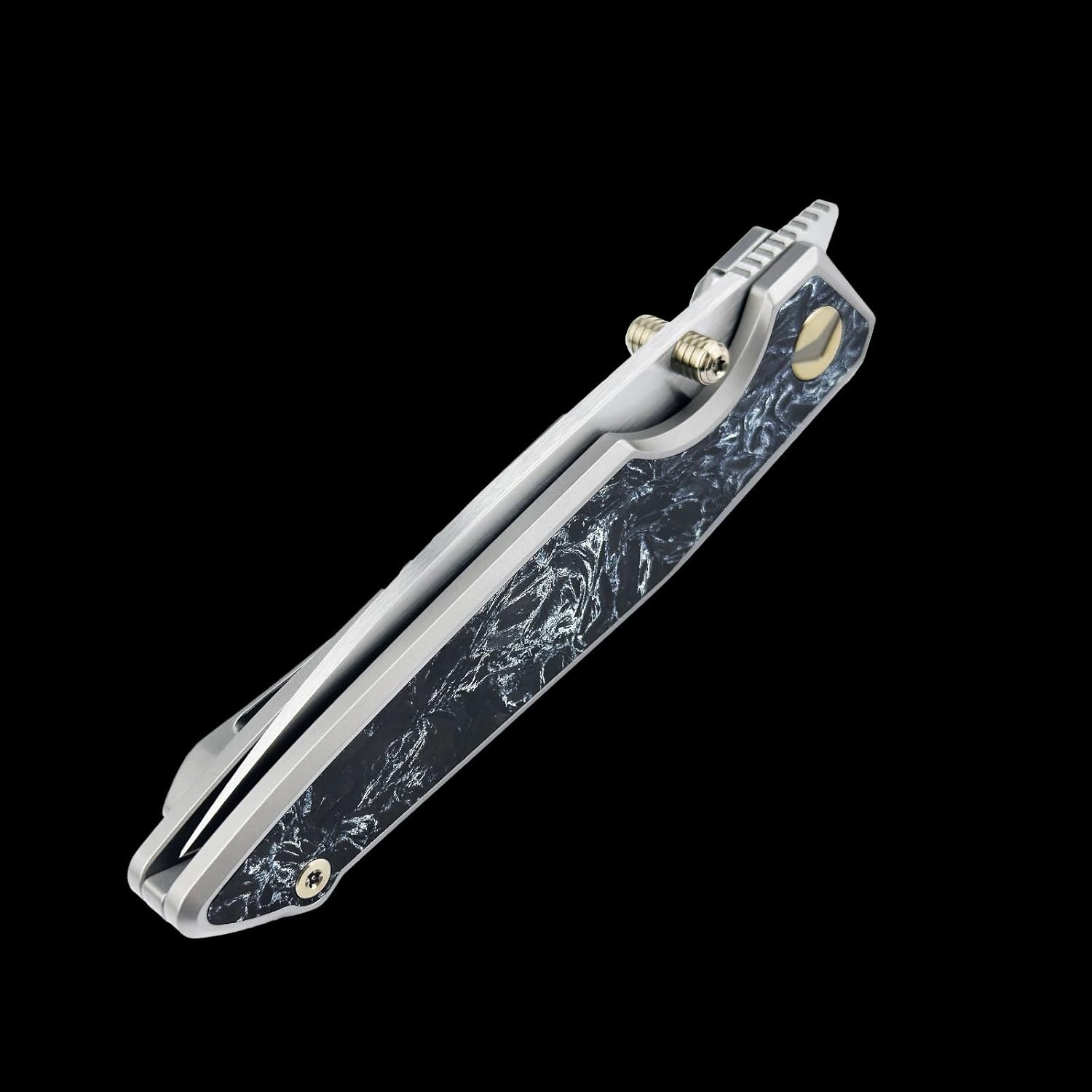 Folding Pocket Knife for Men, EDC Knife with 3.67" M390 Blade, Titanium Frame Lock Handle Carbon Fiber Inlay, Outdoor Camping Hiking Knife (Grey&Black)