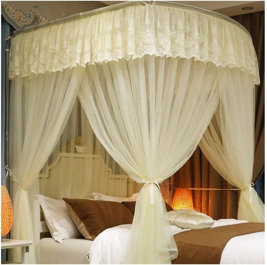 Moustiquaire à baldaquin lit double blanc 200x220cm avec support en U