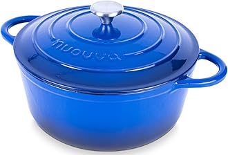nuovva Cast Iron Dutch Oven with Lid – Non-Stick Ovenproof Enamelled Casserole Pot – Sturdy Dutch Oven Cookware – Dark Blue, 2.1-Quart, 20cm – by