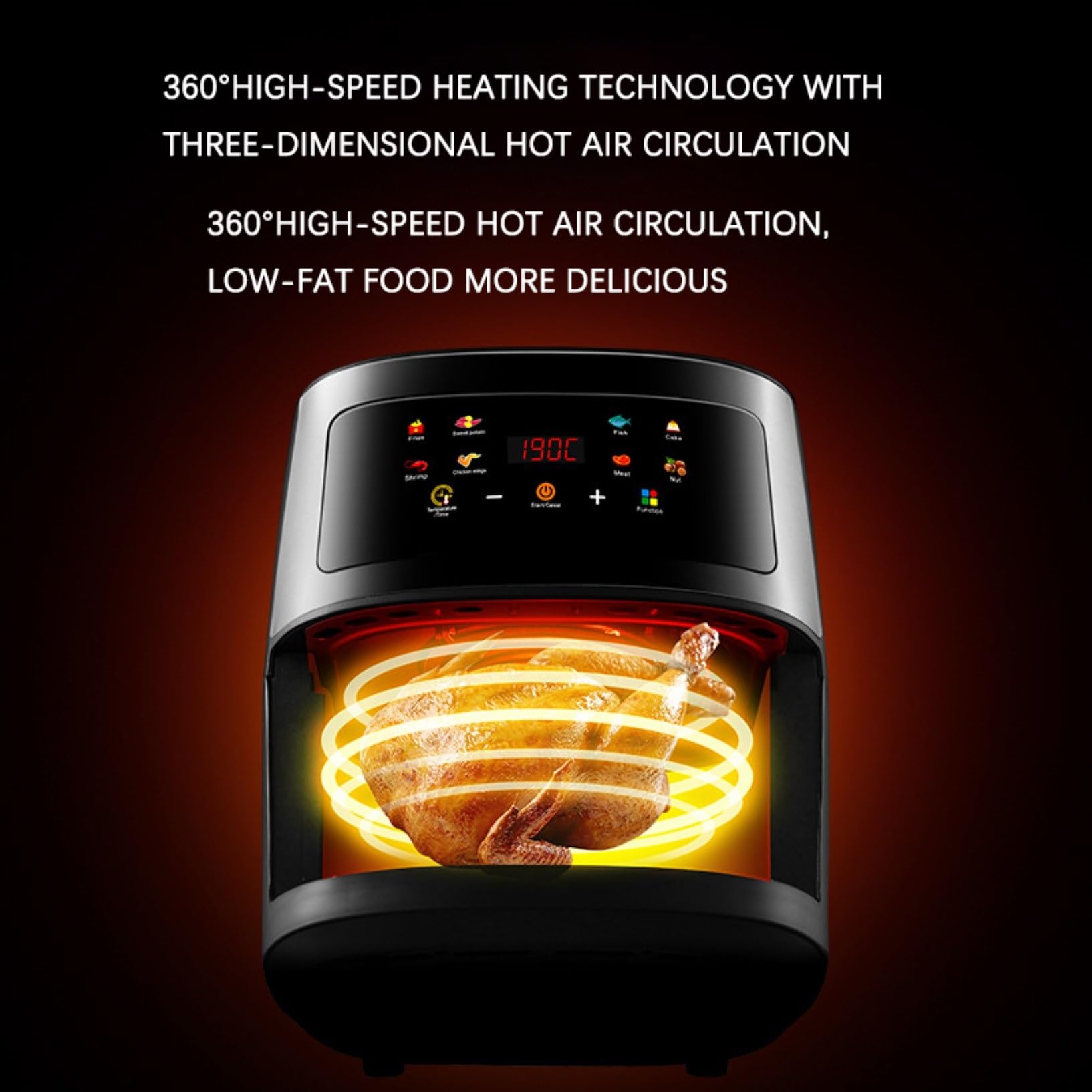 Grande Forno Friggitrice Ad Aria Multifunzione Mini Forno,Forno A Convezione Da Banco Con Girarrosto,Friggitrice Intelligente Con Schermo Tattile Digitale