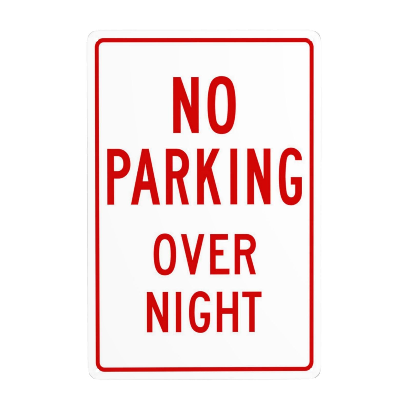 SMAZDFXX No Parking Overnight Red Metal Warning Signs, Cautions Security Tin Sign, Safety Posted Signs for Street Business Wall Decor 5.5"x8"