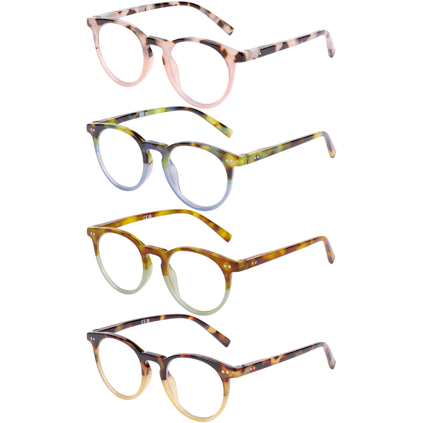 DOOViC 4 Pack Blue Light Blocking Reading Glasses for Women Contrast Color Design Stylish Readers 1.50 Strength