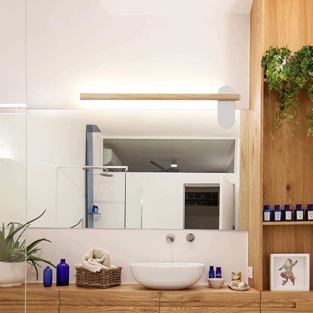 Jadssox Applique Murale de vanité en Bois LED linéaire Salle de Bain Miroir Lampe Maquillage luminaire, Blanc Neutre 4000K Miroir Avant lumières Blanc Longue Bande vanité Appliques pour Coiffeuse