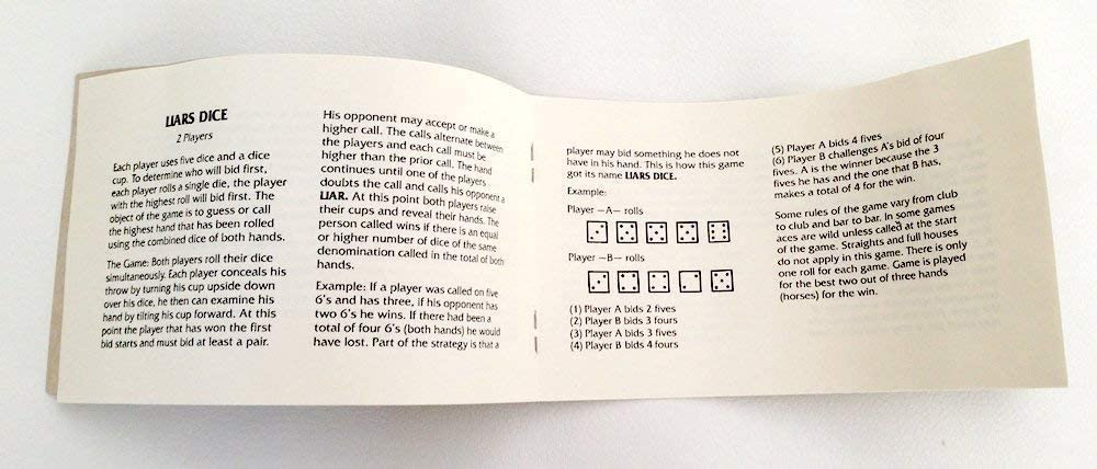 Alex Cramer Golden Gate Würfel-Shaker-Set – 5 weiße Würfel, Beutel mit Kordelzug und Würfelbuch (Liar's Dice) enthalten – Leder-Würfelbecher – leises Schütteln