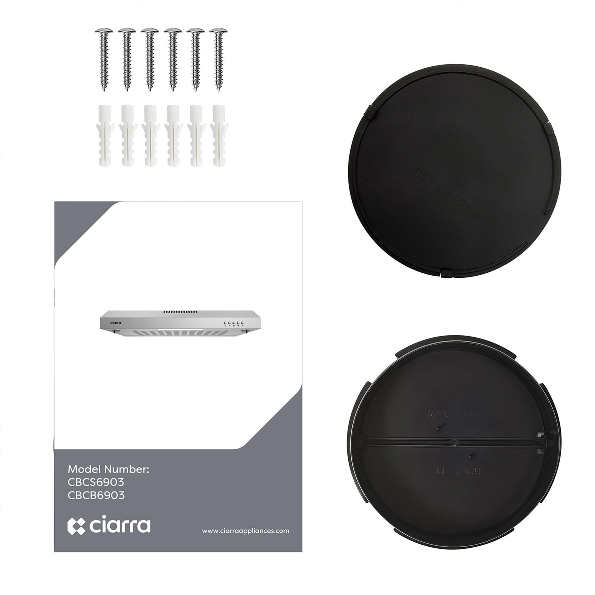 CIARRA CAW6903A Hotte Aspirante Casquette 60cm- 3 Vitesses - Filtre au Charbon NON INCLUS - Boutton Pousoir - Eclairage LED - Evacuation et Recyclage - Hotte de Cuisine - Blanc