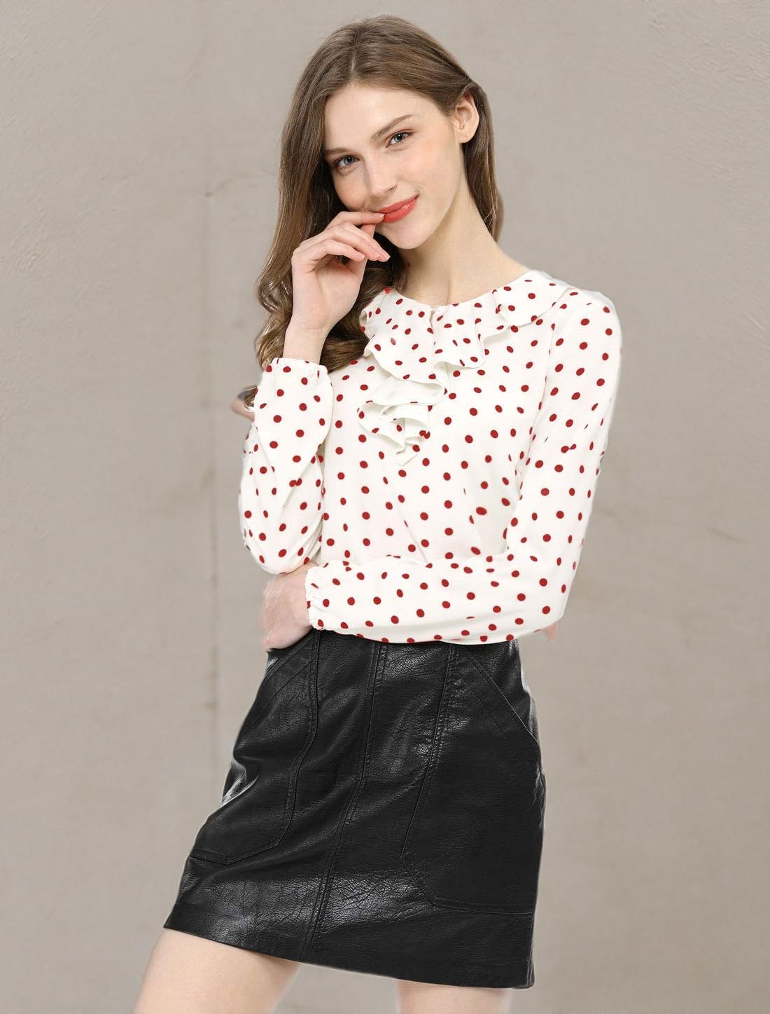 Allegra K Women's Vintage Ruffle Neck Chiffon Printed Top Halloween Long Sleeve Casual Office Blouse - Image 7