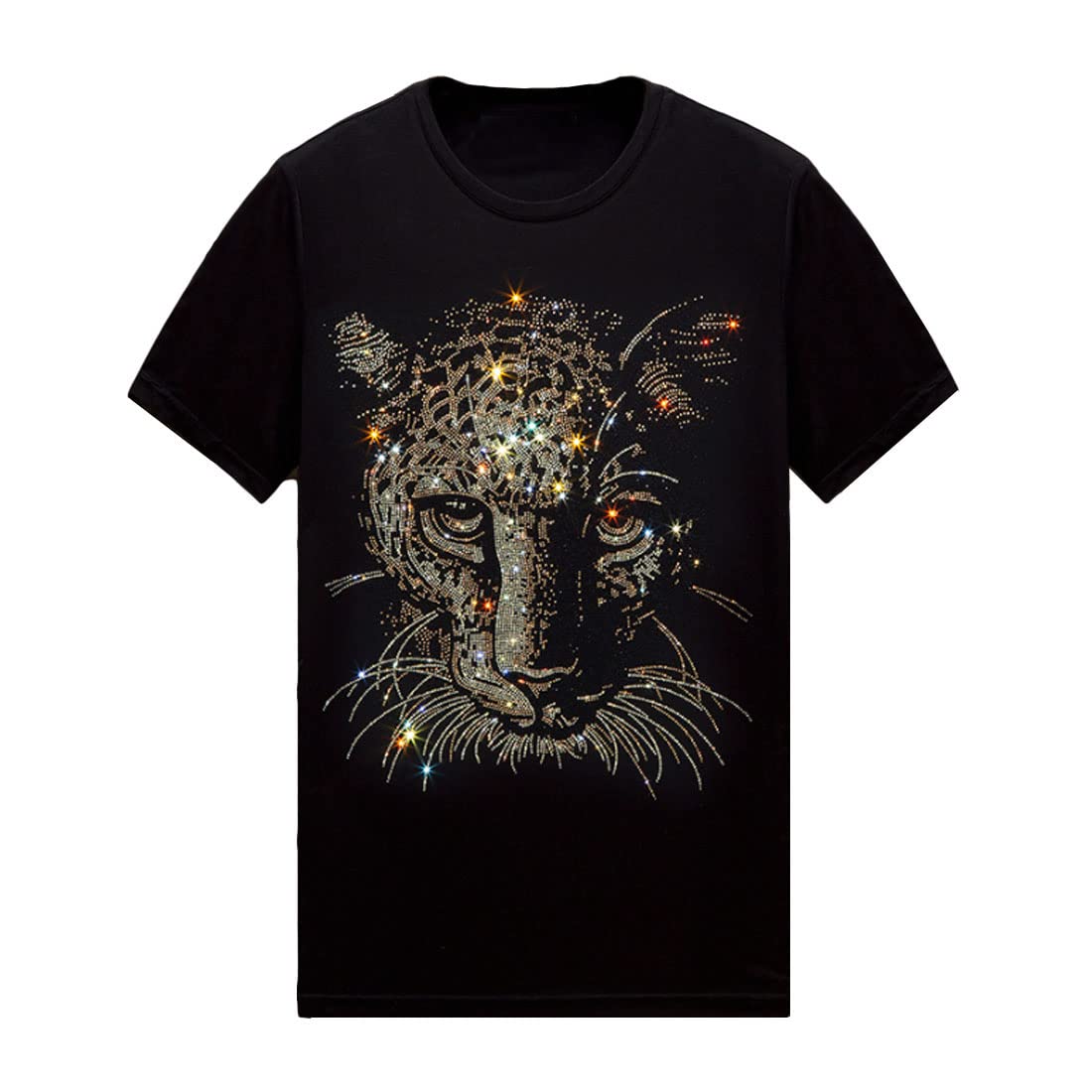 HZCX FASHION Glitzer-T-Shirt für Herren und Damen mit Strasssteinen, kurzärmeliges Rock-Festival-T-Shirt aus Baumwolle mit Edelstein-Grafik