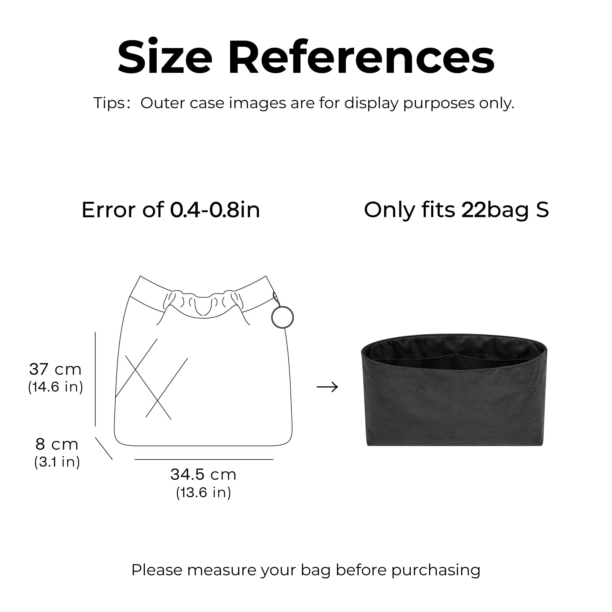 FANJI Project Handbag Organizer Insert for CHANEL 22 Small Handbag, Custom Fit Inside Premium Matte Black Lightweight WaterResistant Purse Insert