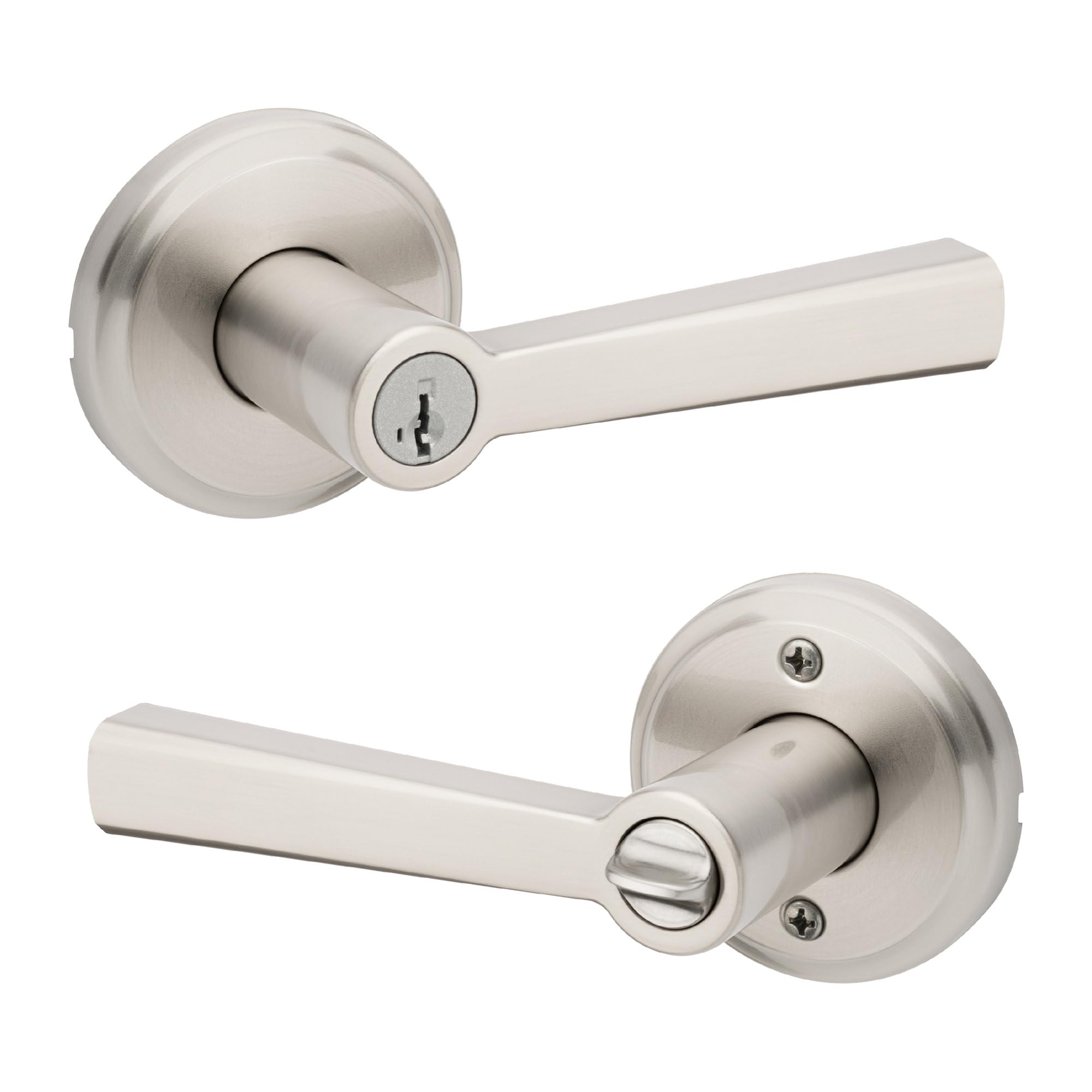 Kwikset Trafford Entry Door Handle with Lock and Key, Secure Keyed