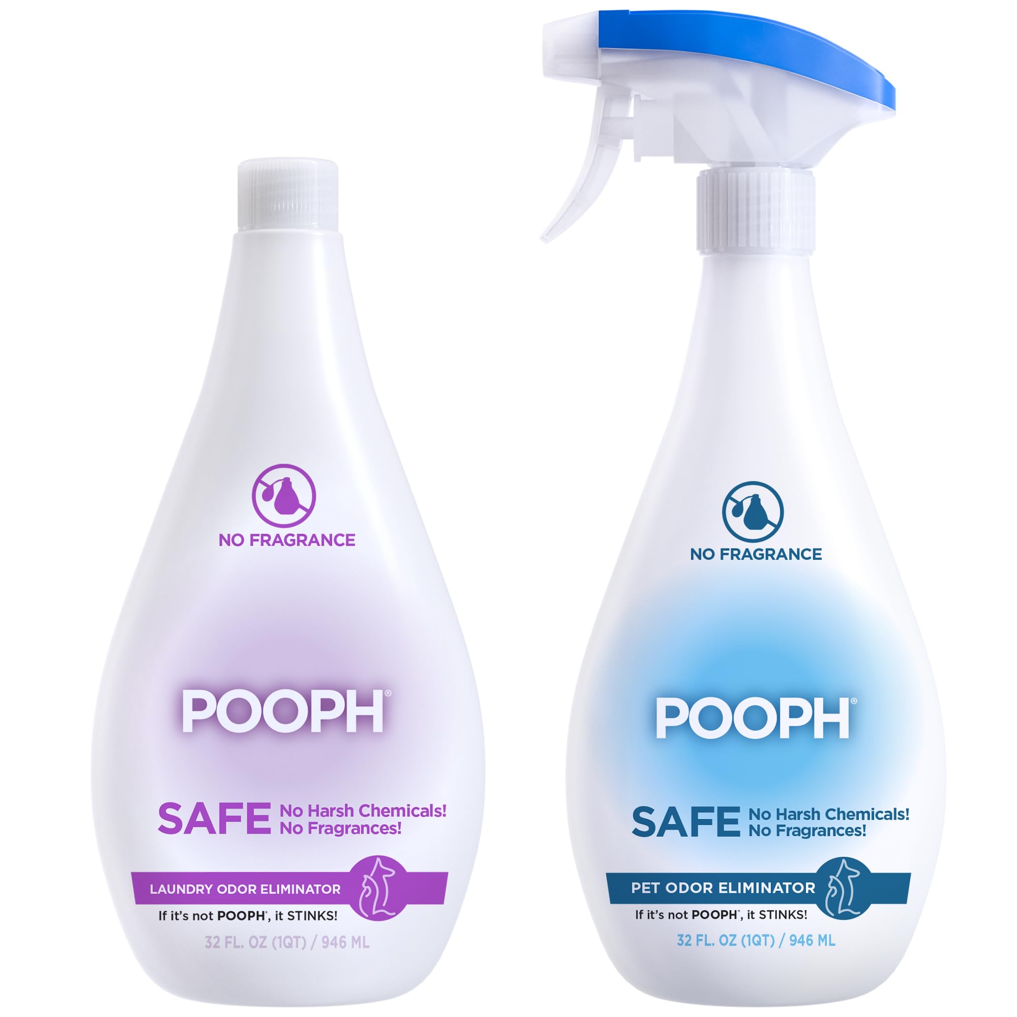 Pooph Pet Odor Eliminator & Pooph Laundry Additive - 2-32oz Bottles - Eliminates Odors at the Molecular Level, Dogs, Cats, Freshener, Eliminator,