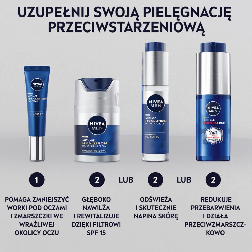 NIVEA MEN Hyaluron Przeciwzmarszczkowy krem nawilżający do twarzy dla mężczyzn z kwasem hialuronowym i pro-retinolem, 50 ml