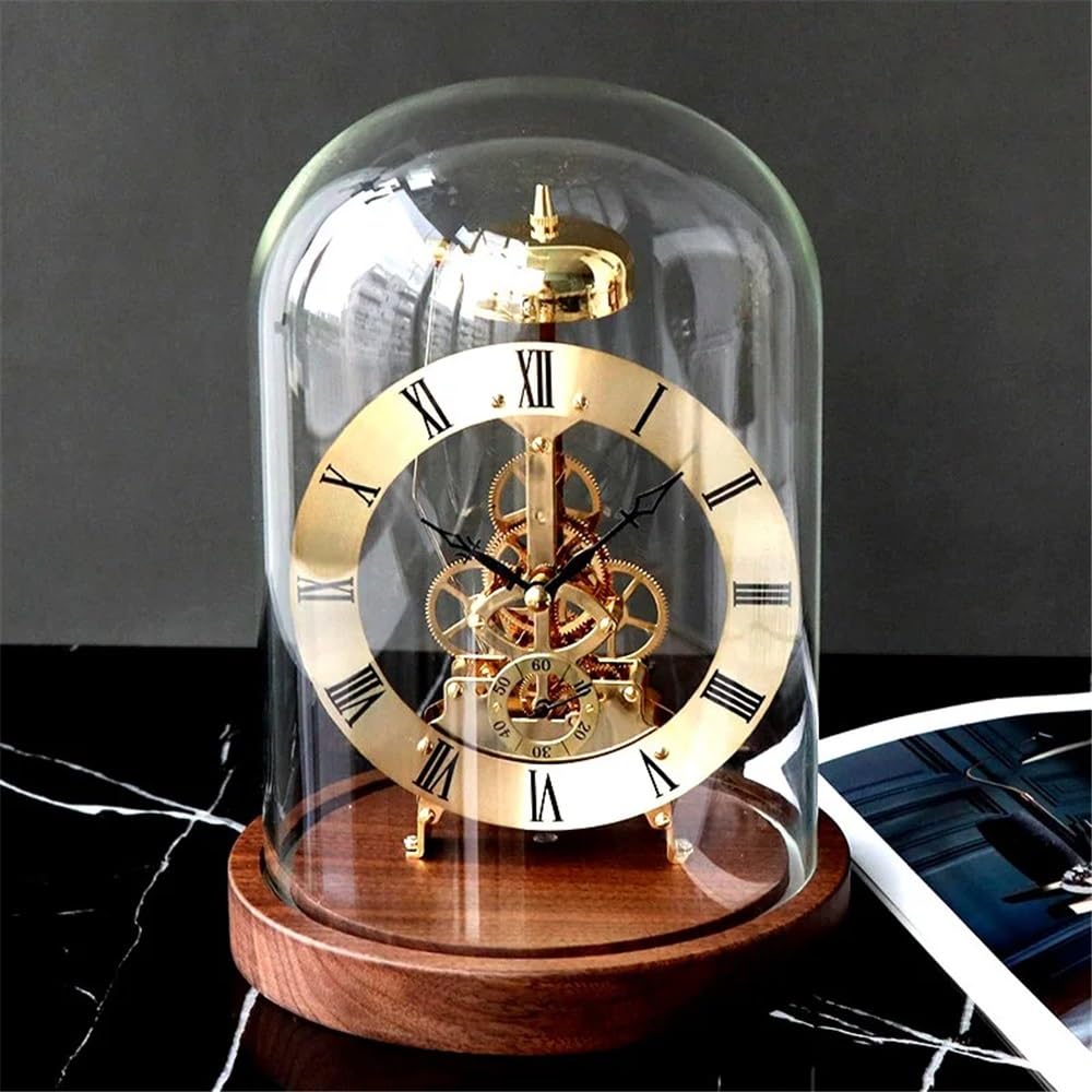 Décorative Horloge de bureau mécanique en métal et bois, horloge de table de bureau de luxe, horloges d'intérieur esthétiques, accessoires de décoration de chambre à coucher pour Bureau Chambre Table(