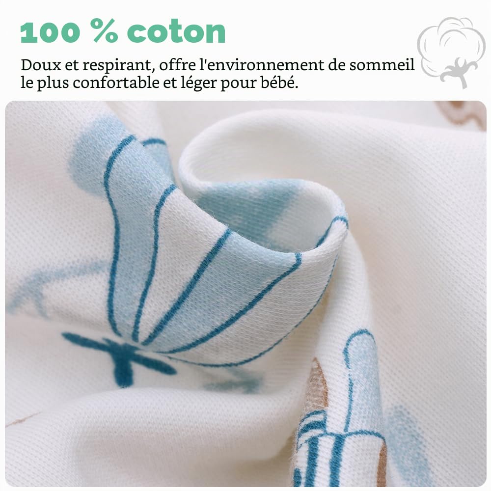 Miracle Baby Lot de 2 gigoteuses pour bébé, portable, 100 % coton, à manches longues, pour tout-petit, de 0 à 18 mois, motif hibou lapin, taille M