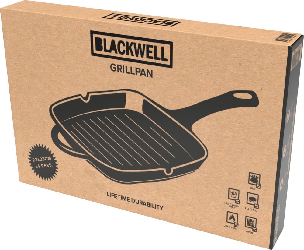 Blackwell Pfannenset aus Gusseisen – Grillpfanne 23 x 23 cm, Bratpfanne Ø 25 cm & Wok Ø 32 cm – 3-teilig – geeignet für alle Herdarten