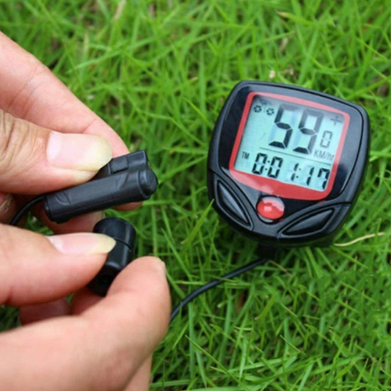 Sarjak Elasticated Nylon and Rubber Material Bicycle Computer Leisure 14-Functions Waterproof Cycling Odometer Speedometer Bike Computers with LCD Display, Red