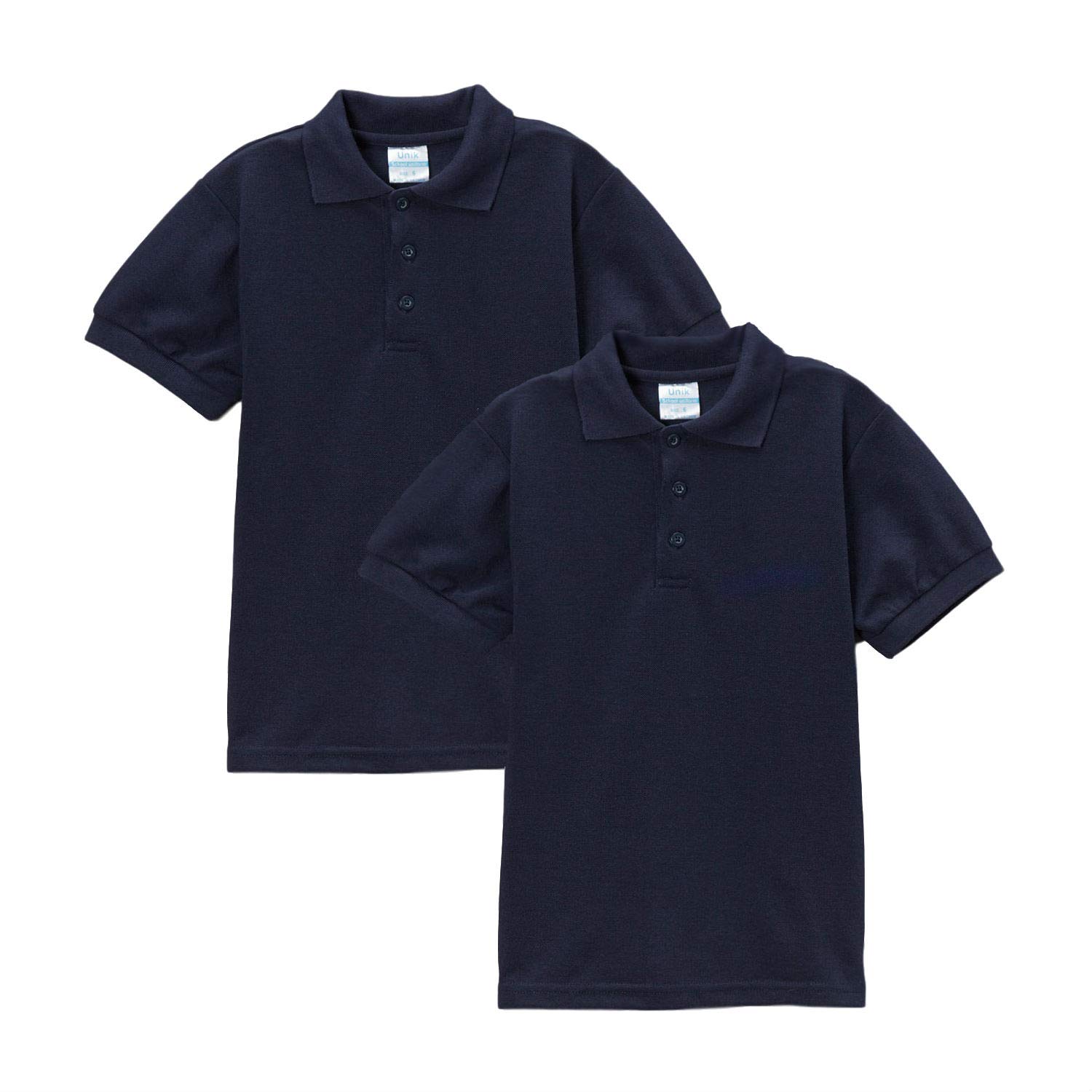 unik Boy's Premium Quality Pique Polo Uniform Shirt Short Sleeve White Sky Blue Navy Hunter Green Burgundy Black Red