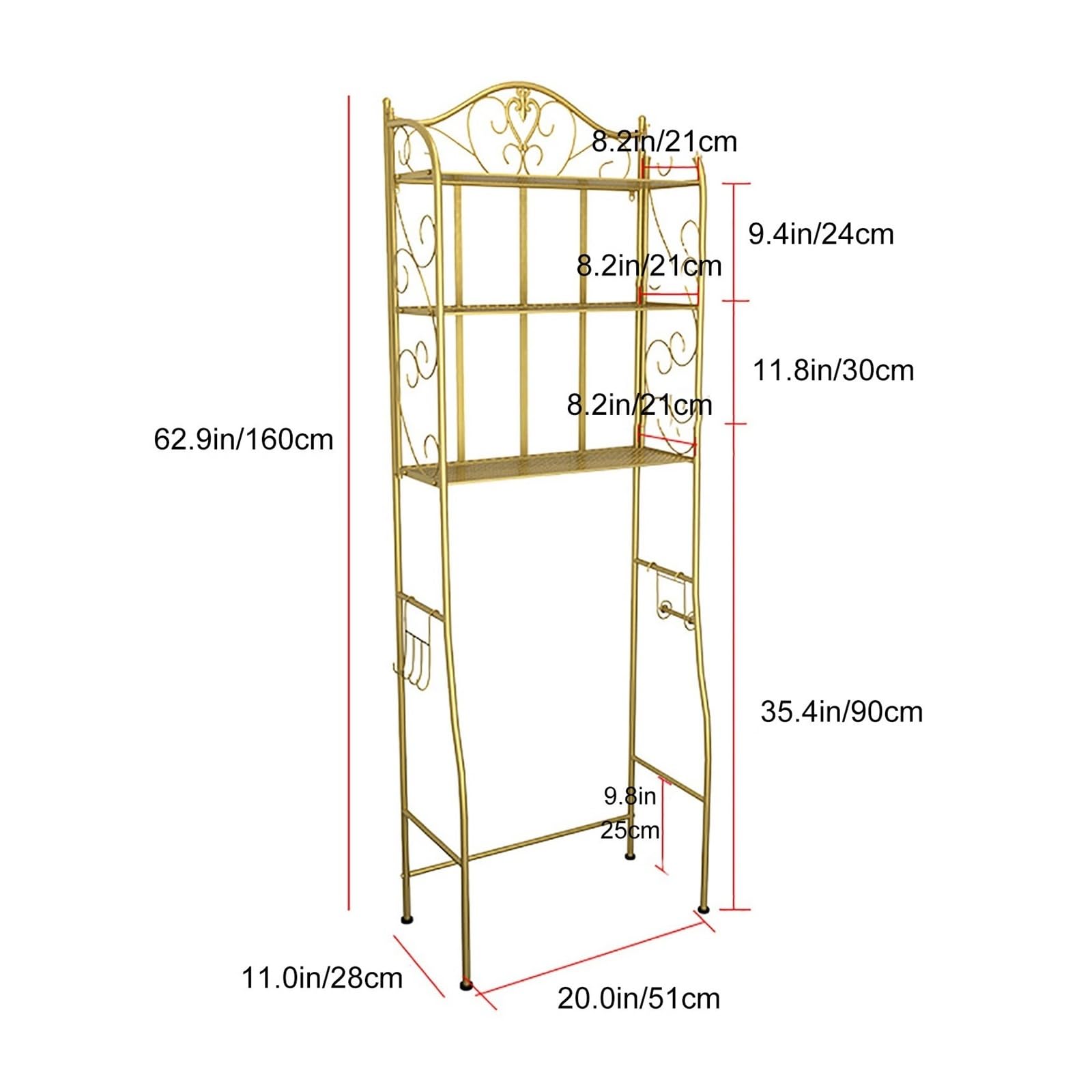 Badezimmer-Organizer über der Toilette, Freistehendes Toilettenschrank mit Haken, Badezimmerregale über dem Toilettenregal, Platzsparend