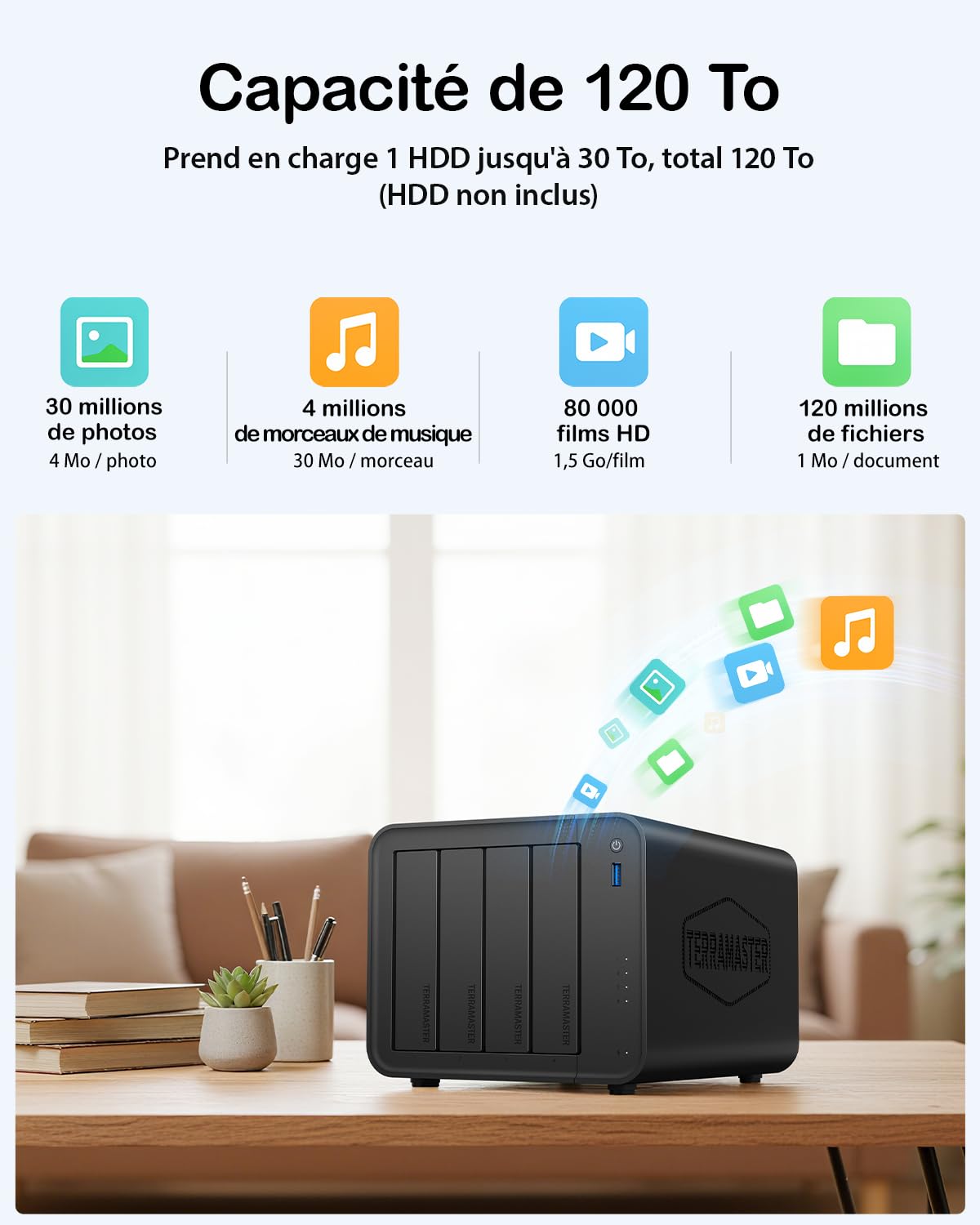 TERRAMASTER F4-425 NAS 4 Baies - Processeur Quad-Core Intel x86, 4 Go de RAM, LAN 2.5GbE, Serveur Multimédia NAS pour Utilisateurs Domestiques (sans Disque)