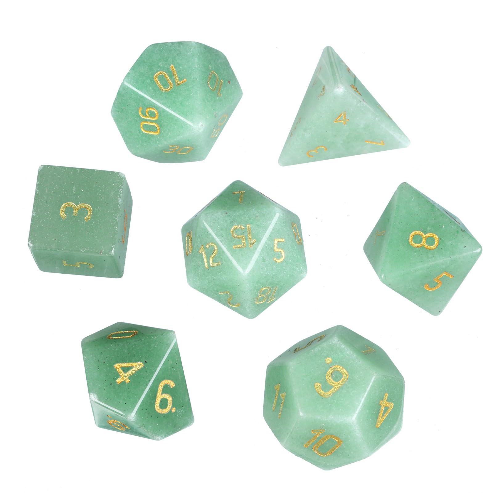 dssmboom Set of 7 Green Aventurine Stone DND Polyhedral Dices with Box for RPG MTG Table Games, Healing Crystal Dices Set for Home Decor &Collection