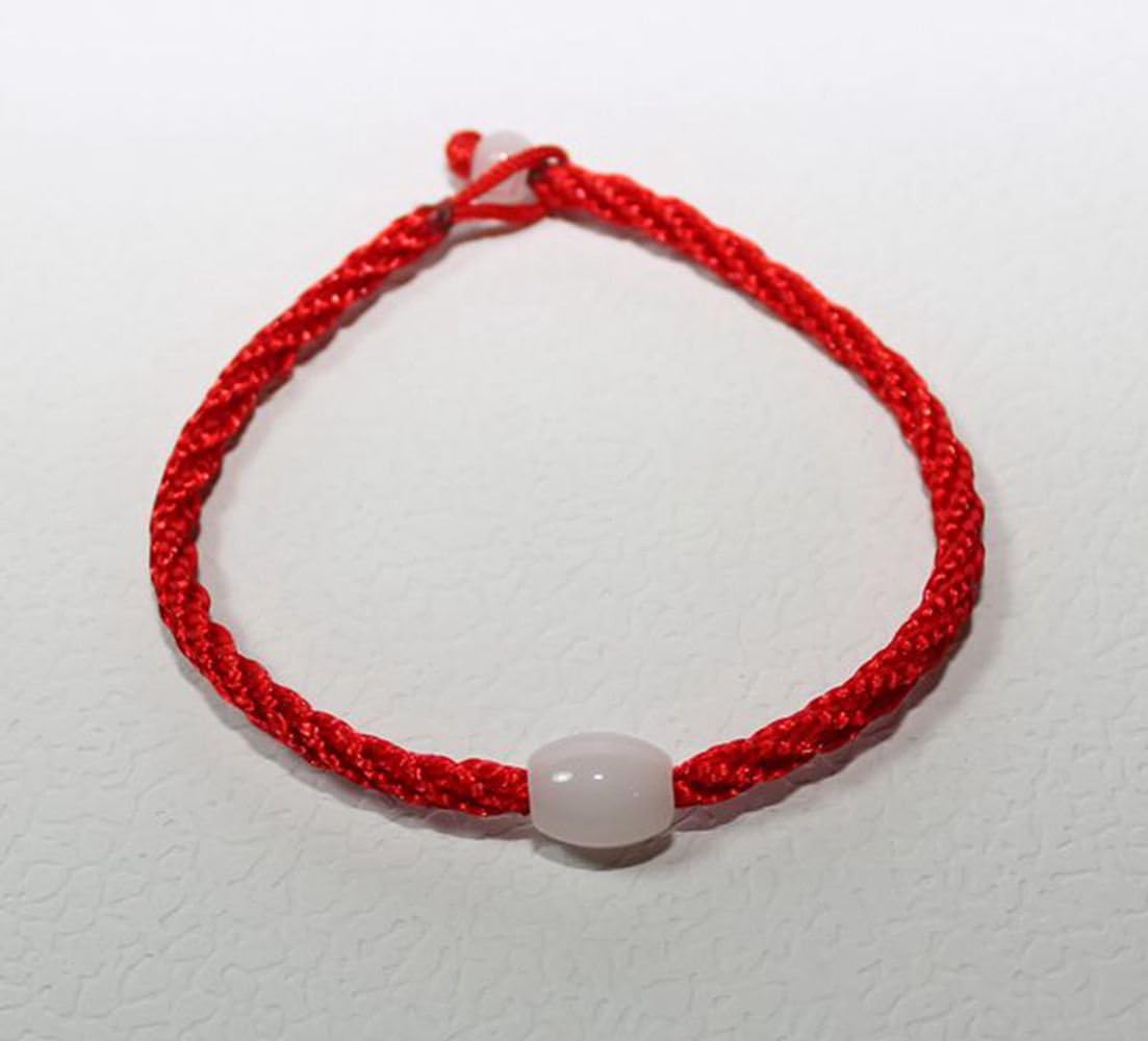 Against Evil Handmade Red String Manual Weave with Small Jade Strand Bracelet Tail with Beads R-5