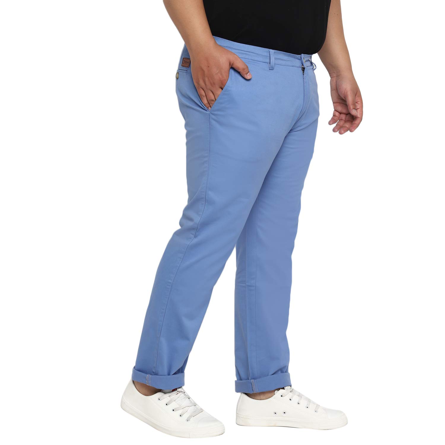 Urbano Plus Pantalones chinos casuales de algodón de tiro medio para hombre, ajuste regular, elásticos